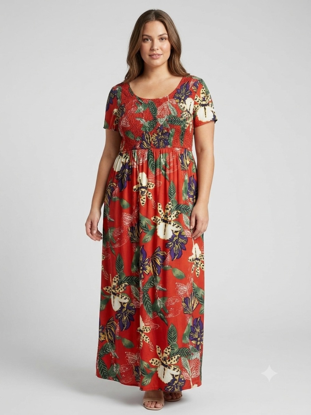 Vintage Carole Little Tropical Floral Maxi Dress